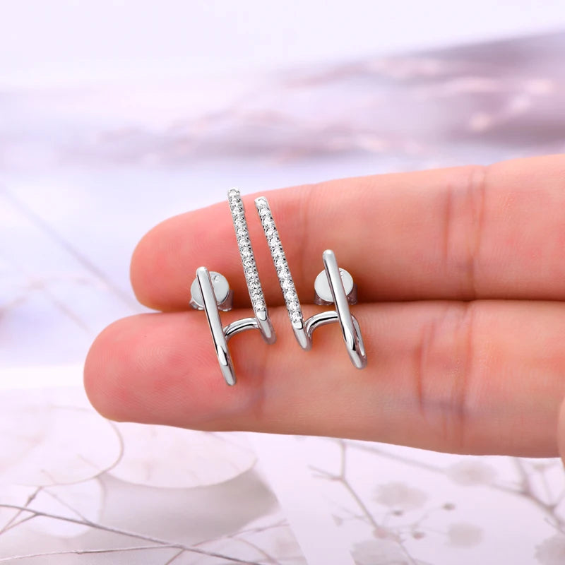 VVS Moissanite Double Bar Ear Cuff | GRA Certified | 925 Sterling Silver