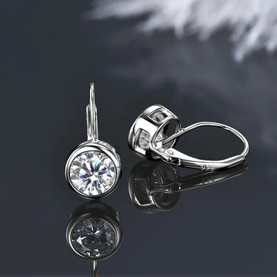 1CT Moissanite Bezel Drop Hoop Earrings – 925 Sterling Silver