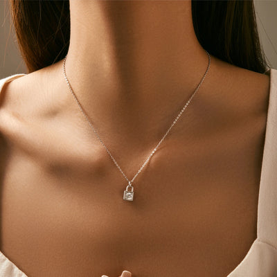 Moissanite Lock Pendant Necklace — 925 Sterling Silver