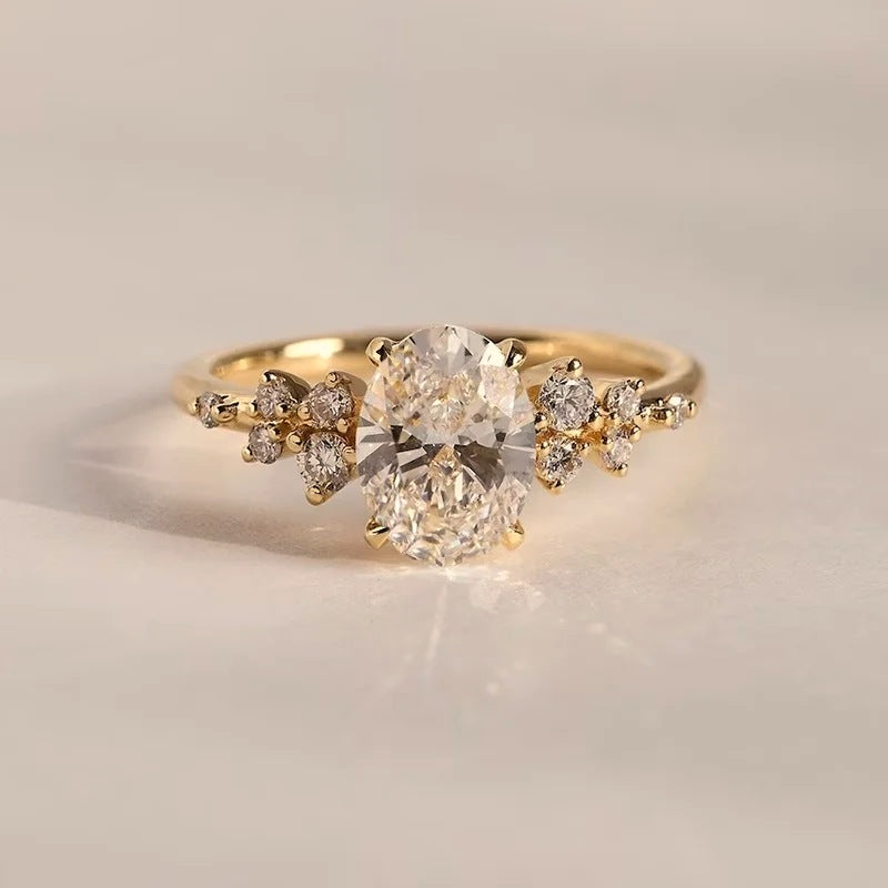 Oval Cut Ring — VVS Moissanite with Side Stones