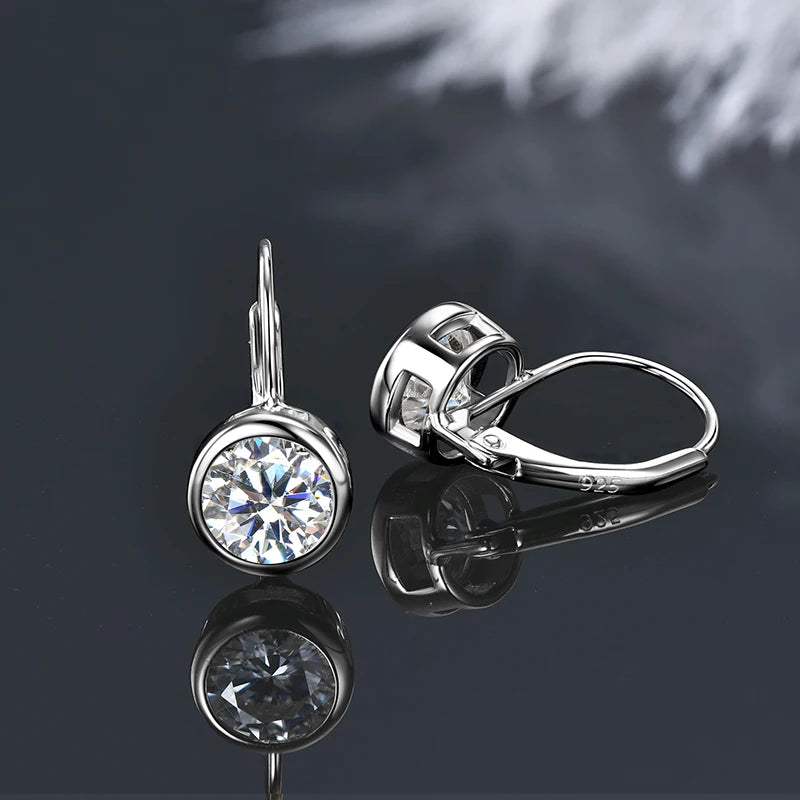 1CT Moissanite Bezel Drop Hoop Earrings – 925 Sterling Silver