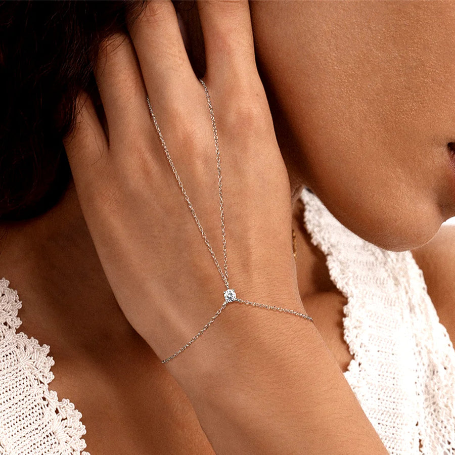 VVS Moissanite Hand Chain Ring Bracelet | GRA Certified | 925 Sterling Silver