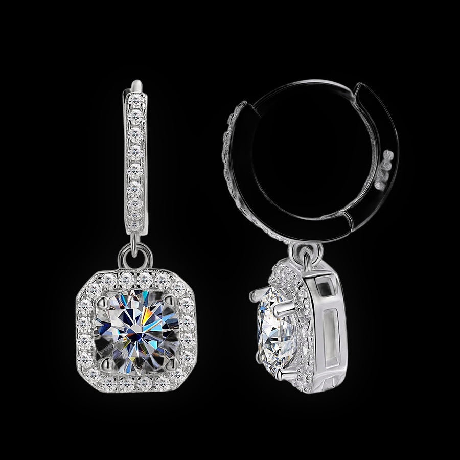 Halo Drop Hoop Earrings — VVS Moissanite
