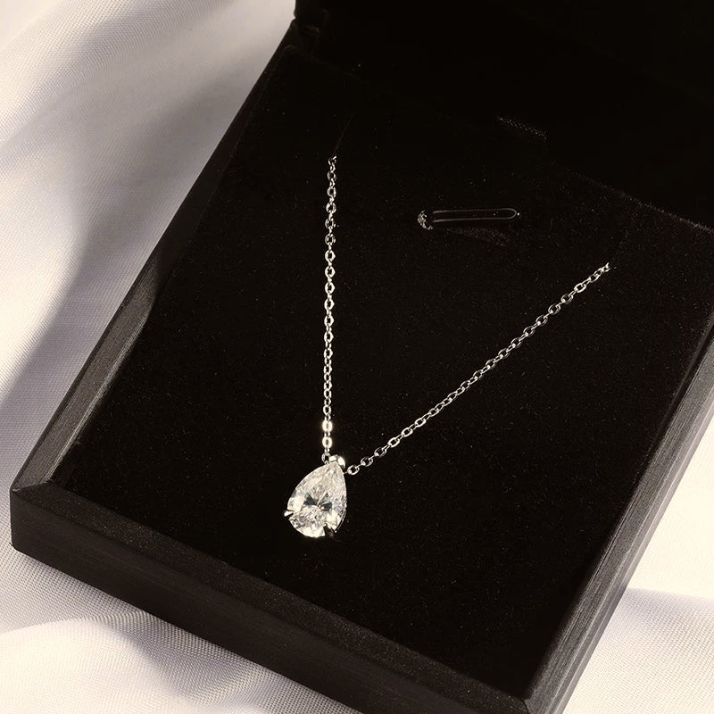 Pear Cut Solitaire Pendant Necklace — D Color VVS Moissanite