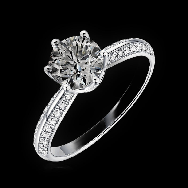 Solitaire Ring — VVS Moissanite Center, Pavé Band