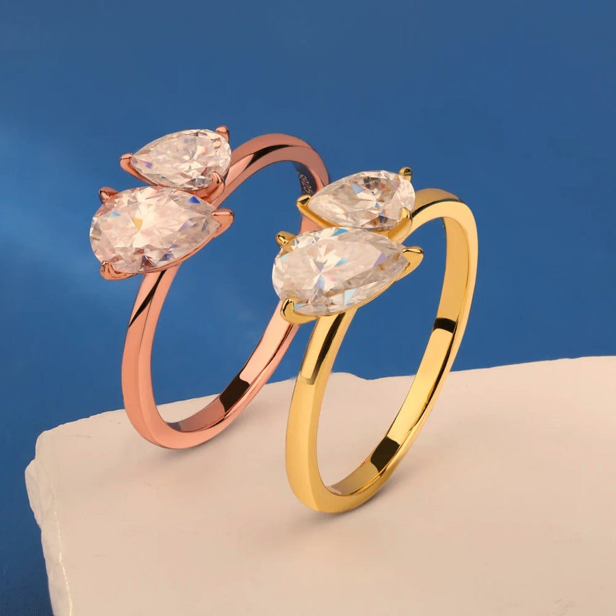Toi et Moi Ring — Oval and Pear VVS Moissanite